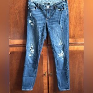 WHBM s6 distressed skinny jeans-rips are patched underneath w/cute sequins
